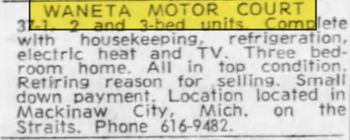 Waneta Cabin Court - Dec 1964 For Sale (newer photo)